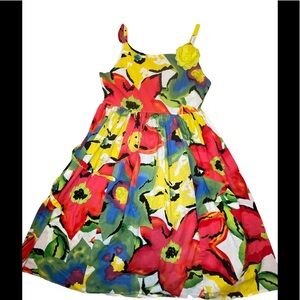 GIRLS FLORAL SLEEVELESS 100% COTTON DRESS SIZE LARGE 16